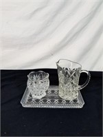 Beautiful glass tray with mini pitcher and bowl