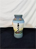 Beautiful lighthouse vase  Approx 10 inches tall