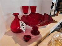 Red glass - bowl is 11" d & signed