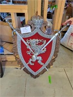 Hanging Metal Silver/Red Lion Shield Wall Art