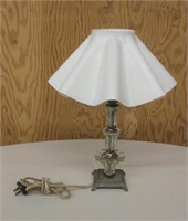 Vtg Small Glass Metal Table Lamp w/ Plastic Shade