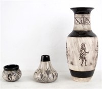 Signed Navajo & Pueblo art Pottery Vases 3 pcs