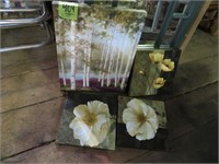 4 Pieces of Tree & Flower Canvas Art