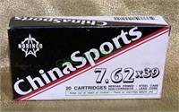 20 count box of ChinaSports 7.62X 39 cartridges -