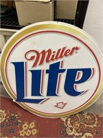 Miller light sign metal. 30 inches in diameter