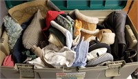 Plastic Tote Bin w/ Coats, Towels, Rugs, Oven Mitt