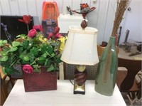 Floral Arrangement, Table Lamp, Vase