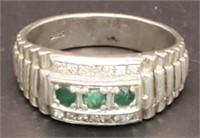 (XX) Emerald and Diamond Sterling Silver Ring