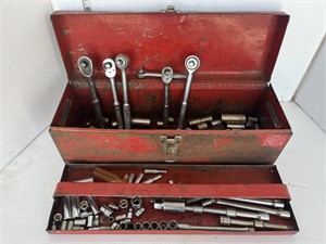 Red toolbox w/ 6 ratchets & sockets