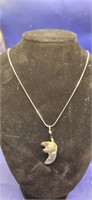 Petrified Wolf Claw, Silver 22"Necklace