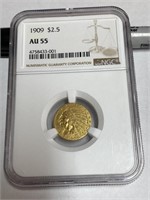 1909 $2.50 Gold Indian NGC AU55