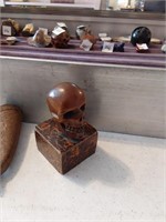 Carved Wooden Skull on Mini Stand