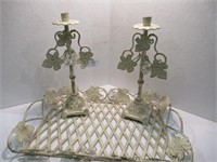 Antique Style Tray  & Candle Holders Set
