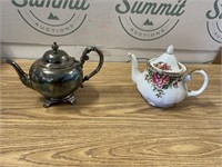 Silver plate teapot & English Garden China teapot