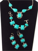 .925 Silver And Turquoise Necklace, Bracelet,