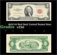 1953 $2 Red Seal United States Note Grades vf++