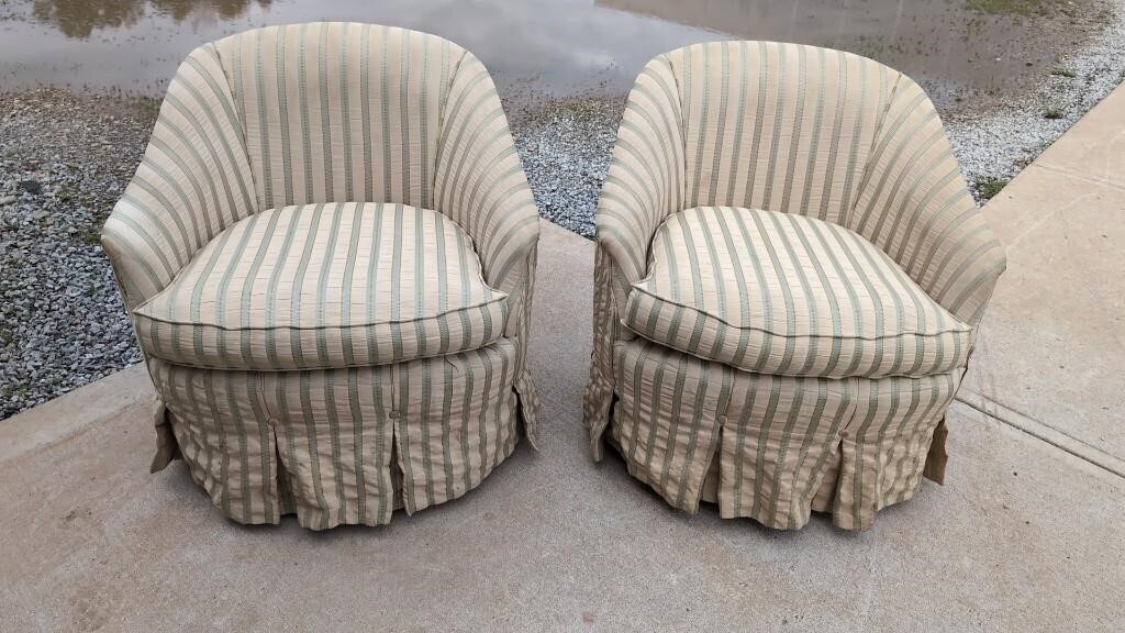Pair Of Swivel Barrel Chairs, Some Damage
