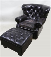 RESTORATION HARDWARE LEATHER CHAIR & OTTOMAN