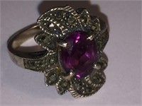 AMETHYST MARCASITE RING SIZE 8