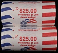 2007-P&2007-D US MINT JAMES MADISON PRES $1 ROLLS