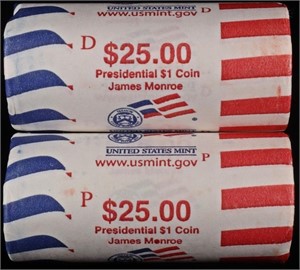 2008-P&2008-D US MINT JAMES MONROE PRES $1 ROLLS