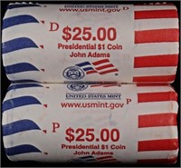 2007-P&2007-D US MINT JOHN ADAMS PRES $1 ROLLS