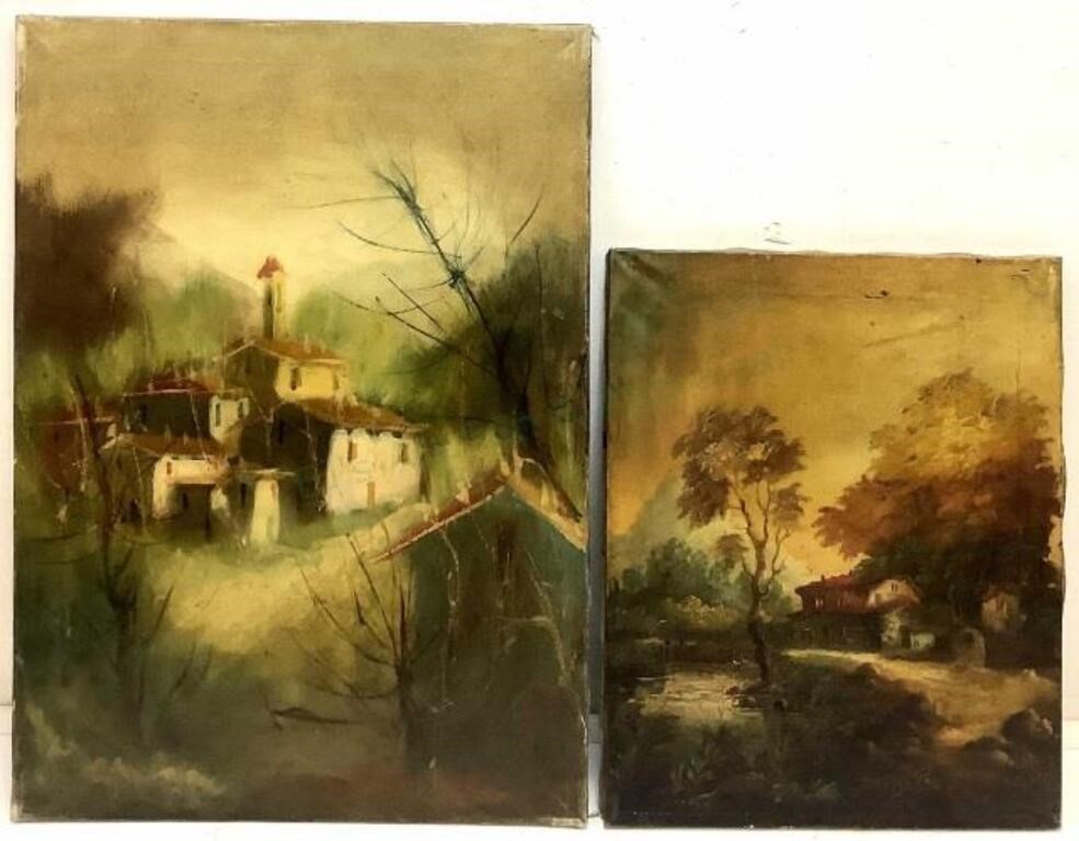 (2) Vintage Oil On Canvas European Landscapes
