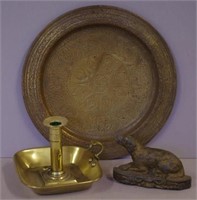 Vintage brass candle holder and tray