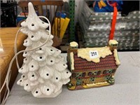 Ceramic Christmas tree and ceramic house