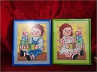 (2)Framed raggedy Ann & Andy prints .