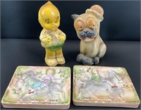 Vintage Chalkware Statues & Bisque Wall Plaques