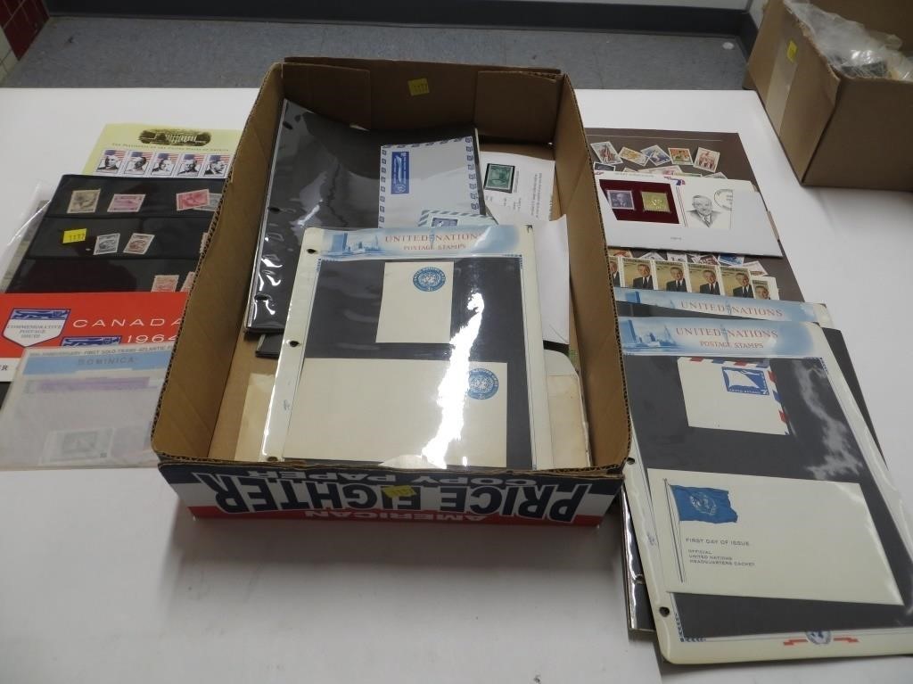 Lot, UN envelopes, Postcards, Pages, mixed Stamps