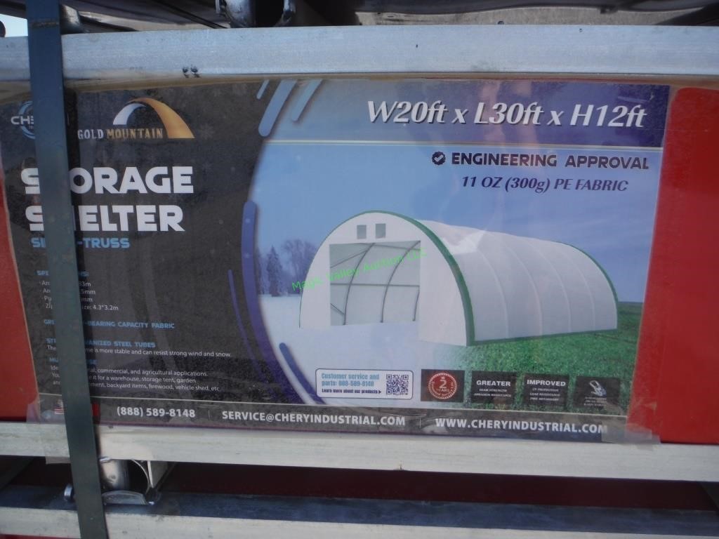 Unused Chery Storage Shelter 20' X 30' X 12'