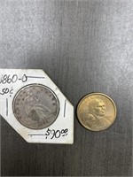 1860-O HALF DOLLAR COIN AND GOLD DOLLAR COIN