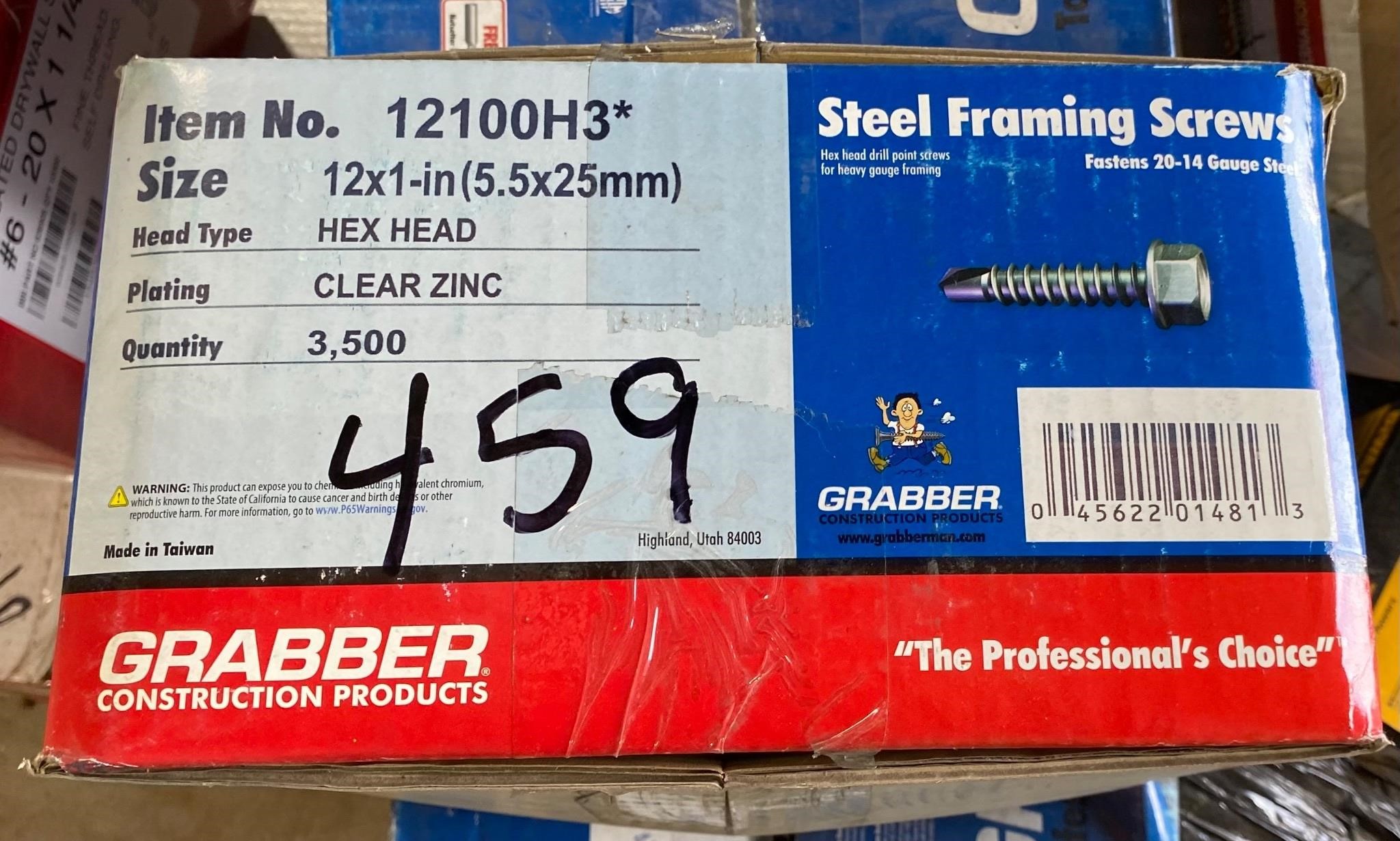 Grabber 12x1" Hex Head, 3500ct