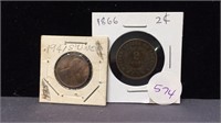 1941-s Penny & 1866 2cent Piece