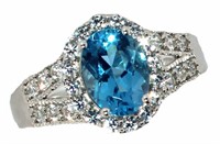 Elegant Blue Topaz & White Sapphire Ring
