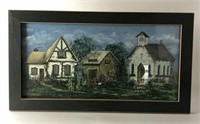 Wood Framed Cottages & Church Print