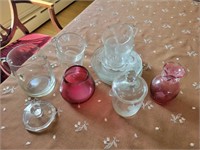 GLASS LOT- 14 PCS CLEAR AND CRANBERRY, BUTTERFLY