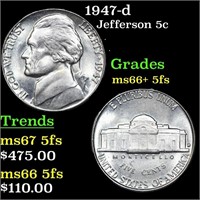 1947-d Jefferson Nickel 5c Grades GEM++ 5fs