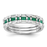 Sterling Silver- Green Crystal Design Ring Set