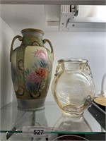 Painted Japanese Floral Vase, Glass Vase.