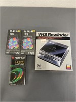 NOS VHS Rewinder & Blank Tapes