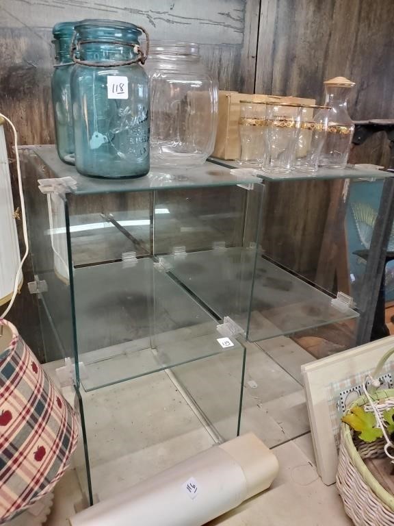 Four Section Glass Display Shelf Contents Not