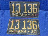 Pair: 1930 Indiana license plates (original cond)