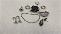 Vintage .925 Silver Jewelry Earrings Pins Rings &