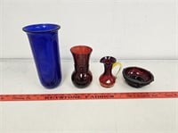 Amberina Glass Pitcher / Ruby Vase / Colbalt Vase/