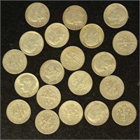 US Coins 20 Silver Roosevelt Dimes, circulated