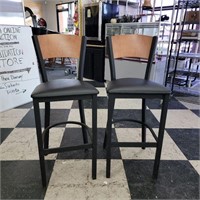 Pair of Black and Wood 30" Barstools