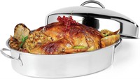 Ovente 16 Inch Oval Roasting Pan  Stainless Steel
